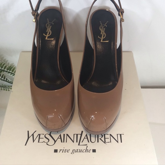 YVES SAINT LAURENT VITELLO VERN PATENT LEATHER SLINGBACK STILETTO HEELS NUDE 7.5 - Picture 11 of 16